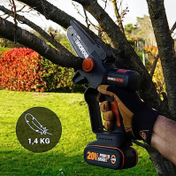 WORX WG325E Nitro Profesionální mini bezdrátová řetězová pila 20 V - Jednoruční větevní pila - Silný bezkartáčový motor - 12 cm 